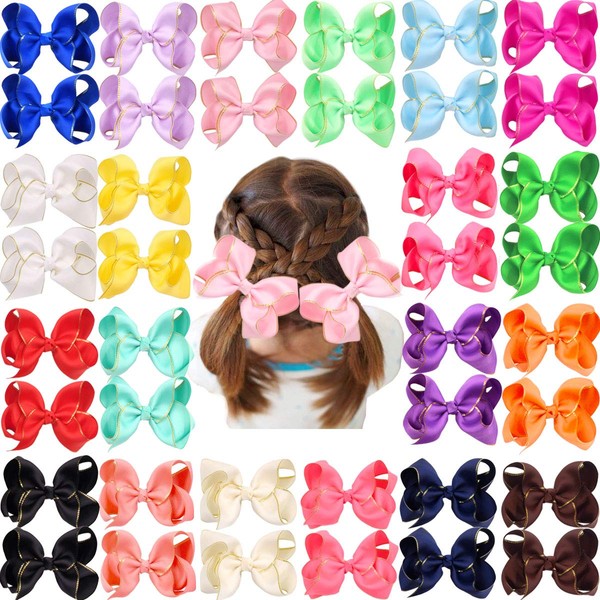 40Pcs 4.5 Inch Hair Bows for Girls 4.5" Ribbon hair bows Alligator Hair Clips Hair Accessories For Baby Girls Toddlers Kids in Pairs