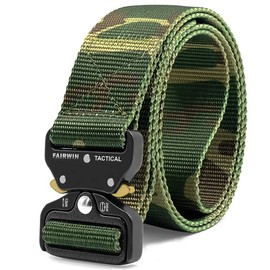 FAIRWIN Tactical Belt, Military Style Webbing Riggers Web Belt with Heavy-Duty Quick-Release Metal Buckle (Camo, S 30"-36")
