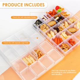 WALLFID 2Pcs Snackle Box with Divider,Total 36 Compartments,Snack Container with Lid for Candy,Nuts,Snacks - Great for Travel,Parties,Travel Snack Organizer,Size 8,3x 6,8x 1,5 inch