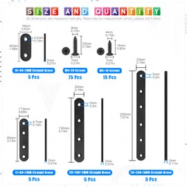 Glarks 8 Sets 200mm Flat Straight Corner Brace Black Metal Joint Plate Connector Repair Fixing Bracket with 55Pcs Screws for Wood Furniture (200x20x3mm)