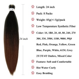 Ai Yuchen 1b/30 Brown Ombre Braiding Hair Pre Stretched 24 Inch Pre Sectioned Braiding Hair Yaki Knotless Hypoallergenic Synthetic Braiding Hair Extensions for Crochet Braids