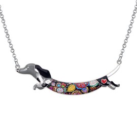 DUOWEI Cute Dachshund Gifts Floral Enamel Dachshund Necklace Pendant Keepsake for Women Girls Dog Lovers, Zinc