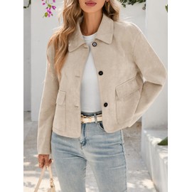 Tankaneo Womens Faux Suede Leather Jackets Casual Cropped Coats Vintage Button Down Shackets