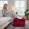 Furry Square Pouf Ottoman Foot Rest, Redwine, 20"x14"