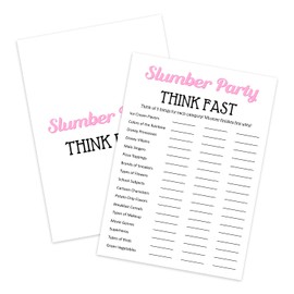 ZEDEV Slumber Party Games - Think Fast, Sleepover Party Supplies for Girls, Teen, Adult, Pink Pajama Party Games, Set of 20 Games Cards, Birthday Party Activity Decor -A01