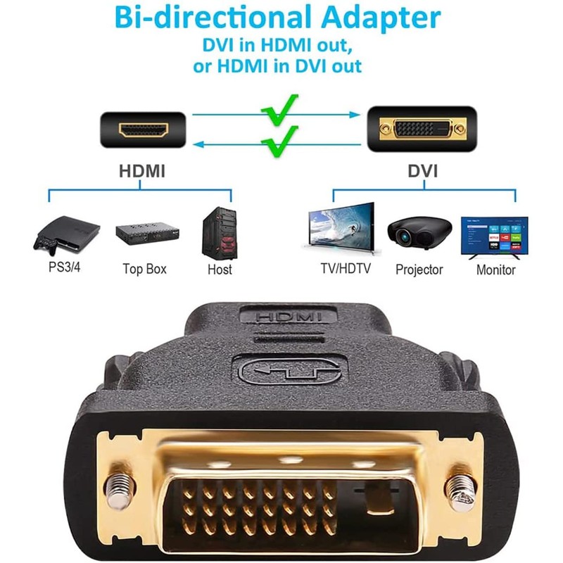 DTECH DVI Male to HDMI Female Adapter Bi-Directional DVI-D Port