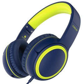 JOMILIN Auriculares A10 con micrófono, ligeros, plegables, estéreo, con cable de 1,5 m, sin enredos, auriculares portátiles con cable para smartphone, tablet, computadora, MP3/4 (azul)