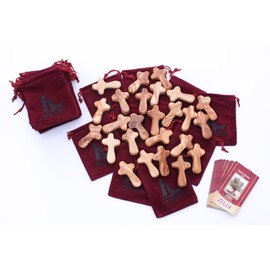Zuluf Certified Olive Wood Crosses | 25 Bethlehem Gift Package Healing Prayer Wooden Crosses | 25 Bags & 25 Holy Land Certificates Small Pocket Holding Crosses from HolyLand | 6cm / 2.5 Inches CRS121