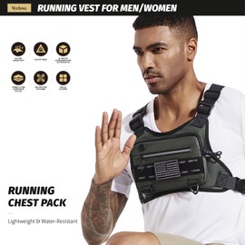 VEELONG - Bolsa de pecho para hombre, ligera, resistente al agua, para hombres y mujeres, paquete de pecho ajustable para entrenamientos, Verde oscuro, Una talla, Minimalismo deportivo