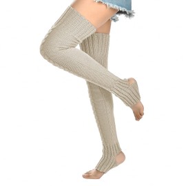 Women's Cable Knitted Thigh high Leg Warmers Extra Long Stirrup Over Knee High Warm Footless Socks Stockings