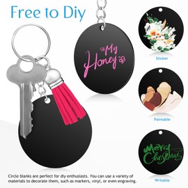 SEWACC Black Keychain Blanks 50pcs Acrylic Round Circle Disc Keychain Ornaments DIY Keychain for Painting Engraving Wedding Crafts Presents Wraps