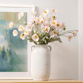 Large Flower Vase Home Decor - 12 inch Tall Ceramic Farmhouse White Rustic Table Vases with Handle Living Room Decoration Decorative Modern for Fireplace Kitchen