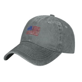VunKo American Vintage Flag Gray Vintage Distressed Adjustable Washed Denim Cotton Low Profile Mens Dad Trucker Hat Black Fitted Baseball Ball Cap for Men Unisex Headwear