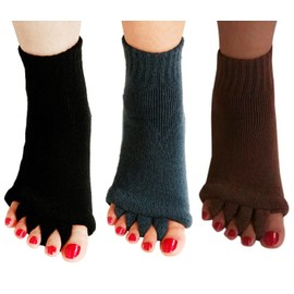 AIBEARTY 3 Pairs Yoga Sport Gym Five Toe Separator Socks Foot Alignment Pain Massage Toeless Socks