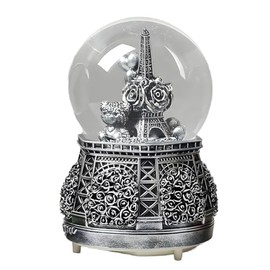 Retro Snow Globe, Vintage Decor, Music Snowglobe with Colorful Lights, Battery Powered, Paris Eiffel Tower Home Decoration for Desk Bedroom Office Book Shelf Ornaments (B)