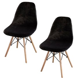 ACOFRR Stretch Shell Chair Covers Velvet Mid Century Modern Chair Covers Armless Chair Slipcovers Lounge for Kitchen, Dining, Living Room Side Chairs (Black,2)
