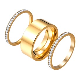 JewelryWe 14K Gold Plated Ring: Stackable Stainless Steel Jewelry Set Cubic Zirconia Bands Non Tarnish Rings for Women