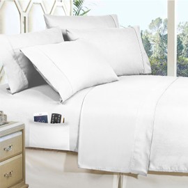 Elegant Comfort Luxury Softest, Coziest 8-Piece Bed-in-a-Bag Comforter Set - Silky Soft Complete Set Includes Bed Sheet Set with Double Sided Storage Pockets, Full/Queen, White