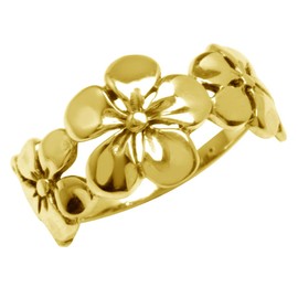 Silvershake 11MM 18K Yellow Gold Plated 925 Sterling Silver 3 Plumeria Flowers Casual Ring Jewelry for Women Size 6, Sterling Silver 18K Yellow Gold Plated, without gem stone - yellow gold