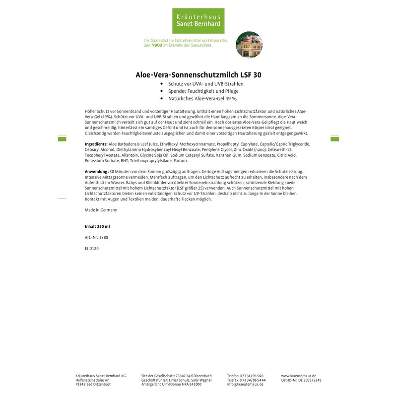 Protective Sun Lotion SPF 30 with Aloe Vera Gel 250 ml