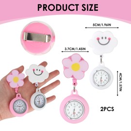 Fob Watch Retractable Nurse, Pattern Clip-On Telescopic Nurses Watch with Luminous Hands, Ideal Nurse Accessories & Gifts for Doctors, Medical Use & Shift Work (White Cloud & Pink Flower)