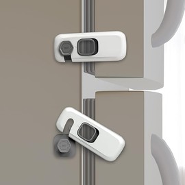 5 Pack Childproof Refrigerator Lock, French Fridge Door Latches, Baby Safety Locks for Cabinet, Cupboard, Drawers, Dishwasher, Oven, Closet, Strong Adhesive-Easy to Install, Grey