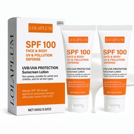 SPF 100 Face & Body Sunscreen, Broad Spectrum Protection with Antioxidants, Oil-Free & Non-Greasy Sun Screen, Travel Size Sunblock, Lightweight Daily Moisturizer for Sun Sensitive Skin, 2 Pack JJ