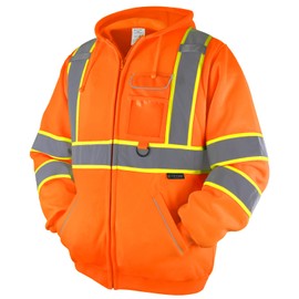 TICONN Safety Hoodie Jacket, High Vis Reflective Safety Fleece Hoodie, PPE Gear for Cold Weather Meet ANSI III (Orange, 2XL)