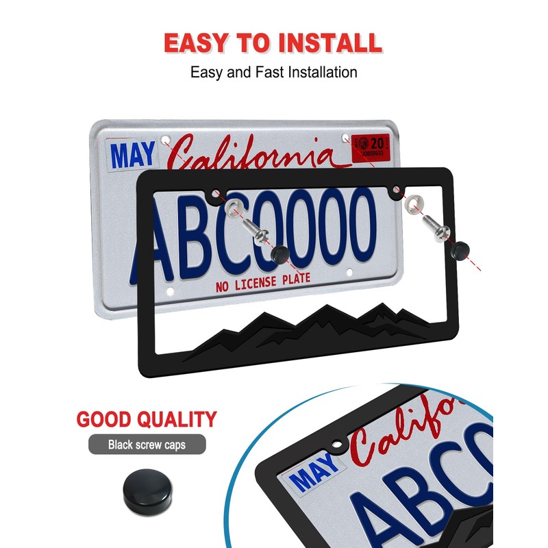 ZXFOOG Mountain License Plate Frames- Plastic Black Car Tag Holder