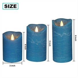 3 Pack Real Wax Flameless Candles Battery Operated LED Pillar Flickering Realistic Electric Candle Gift Sets with Remote Control and Cycling 24 Hours Timer 3”D X 4"5"6"H (Blue)