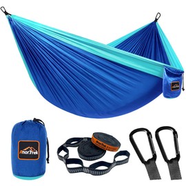 AnorTrek Hamaca de camping, súper ligera, portátil, para paracaídas con dos correas de árbol, hamaca de nailon simple o doble, para camping, mochilero, senderismo