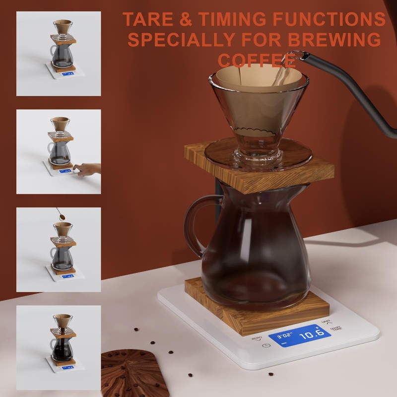 MEGAWISE High Precision Coffee Scale with Timer, Dual Power Supply,