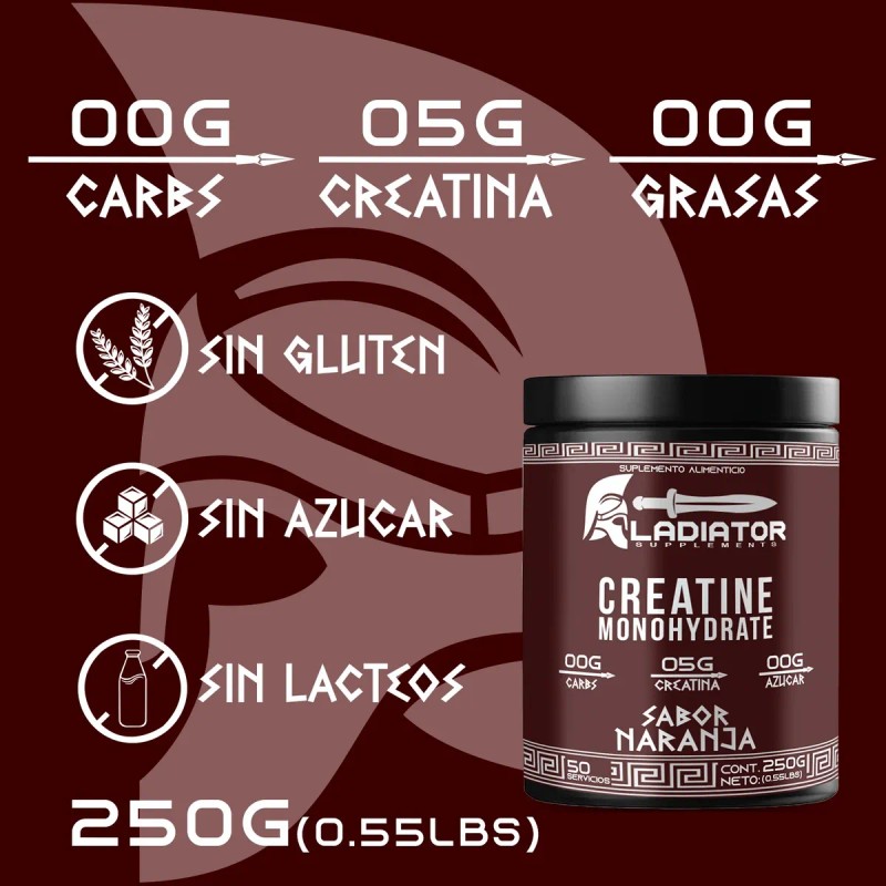 Creatina Suplemento Monohidratada Gladiator 250g