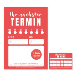 Frank Paperman® | 600 x Modern Appointment Notes | 12 x Appointment Pads of 50 Sheets | Red | 1 Appointment per Note | with Stamp Field | Stylish Appointment Cards | Appointment Management