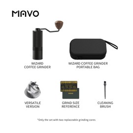 MAVO Manual Coffee Grinder, Wizard Hand Coffee Grinder, Capacity 25g with CNC Stainless Steel Pentagon Conical Burr, Adjustable Setting, Burr Coffee Bean Grinder for French Press, Pour Over Black