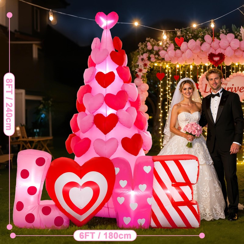 Spinosaurus 8FT Valentine Inflatables Outdoor Decorations,Inflatable Heart Tree with Light