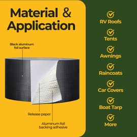 RV Awning Repair Tape for Tarp Outdoor Repair Tape for Canvas, Boat Covers, Tent, Sail, Waterproof, UVproof, Black