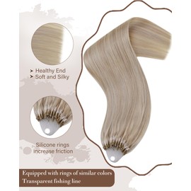 Hetto Micro Loop Hair Extensions Human Hair Blonde Microlink Hair Extensions #18/613 Ash Blonde Mix Bleach Blonde MicroBeads Hair Extensions 12 Inch 40g/50s Micro Hair Extensions