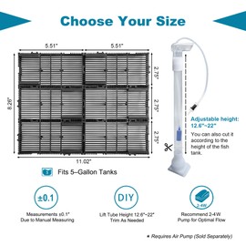 BaoZqua Undergravel Filter System for 5 Gallon Fish Tank, Air-Driven Biofiltration Aquarium Filter Kit with 6 Modular Plates & Adjustable Lift Tube, Cut-to-Fit Under Gravel System for Clear Water