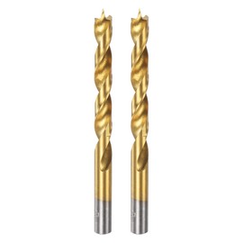 sourcing map 2pcs Brad Point Drill Bit 9.5mm(3/8") Dia Straight Round Shank Drill Metric Brad Point Spiral Twist Drill Bits for Carpenter Woodworking Plastic Rubber, Golden