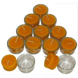 Bienenzauber 12 Beeswax Tea Lights Made of Pure Beeswax, Handmade and 12 Tea Light Glasses for a Cosy Atmosphere with a Pleasant Beeswax Fragrance, Yellow