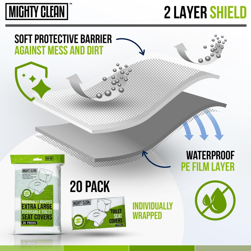 XL Disposable Toilet Seat Covers by Mighty Clean｜100% Waterproof ｜Individually