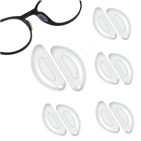 Eyeglass Glasses Nose Pads,BEHLINE Stick on Anti-Slip Adhesive Glasses Nose Piece,Soft Silicone Strong Sticky Nose Bridge Pads D-Shape Sunglass Nose Guard for Plastic Frame/Full Frame(5 Pairs,Clear)