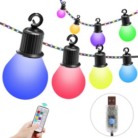 IRISECO Festoon Lights Outdoor,12.5M/41Ft Colored Outdoor Bulb Lights,IP65 Waterproof Festoon Lights,100LED+20 Bulbs,Shatterproof G40 Bulbs for Party Garden Patio Xmas Decor(12 Modes USB)