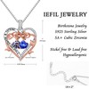 Iefil Sterling Silver Rose Heart Birthstone Necklace for Women, Blue