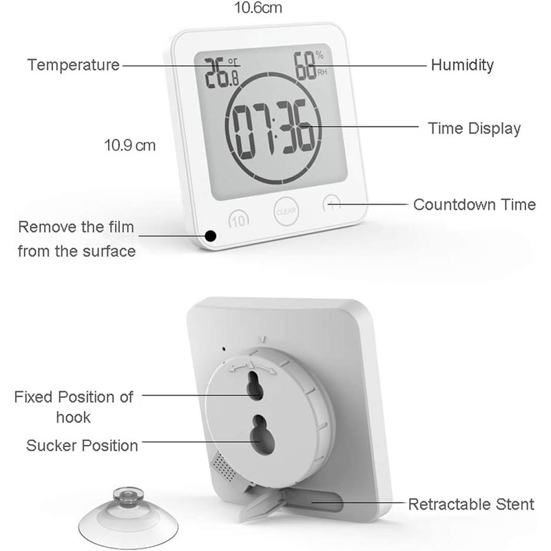 Bsdz Bathroom Clock, Shower Timer, Waterproof Wall Clock, Digital, Portable,