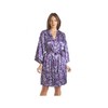 Camille Ladies Luxury Purple Floral Print Satin Dressing Gown Wrap