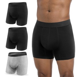 REELINDRY Incontinence Underwear for Men Washable 3.0 oz Absorbent Protective Leak Proof Bladder Control Boxer Briefs 3 Pack (2 Black-1 Light Gray, M)
