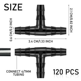 TAFACE 120 Pieces T Bar Fittings Garden Hose Fittings Irrigation Nozzles for Greenhouse Garden Lawn Watering (Black)