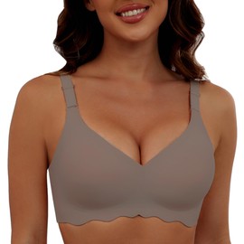 HORISUN T Shirt Bra Comfort Full Coverage Padded No Show Bras for Women Wirefree(Coffee L)
